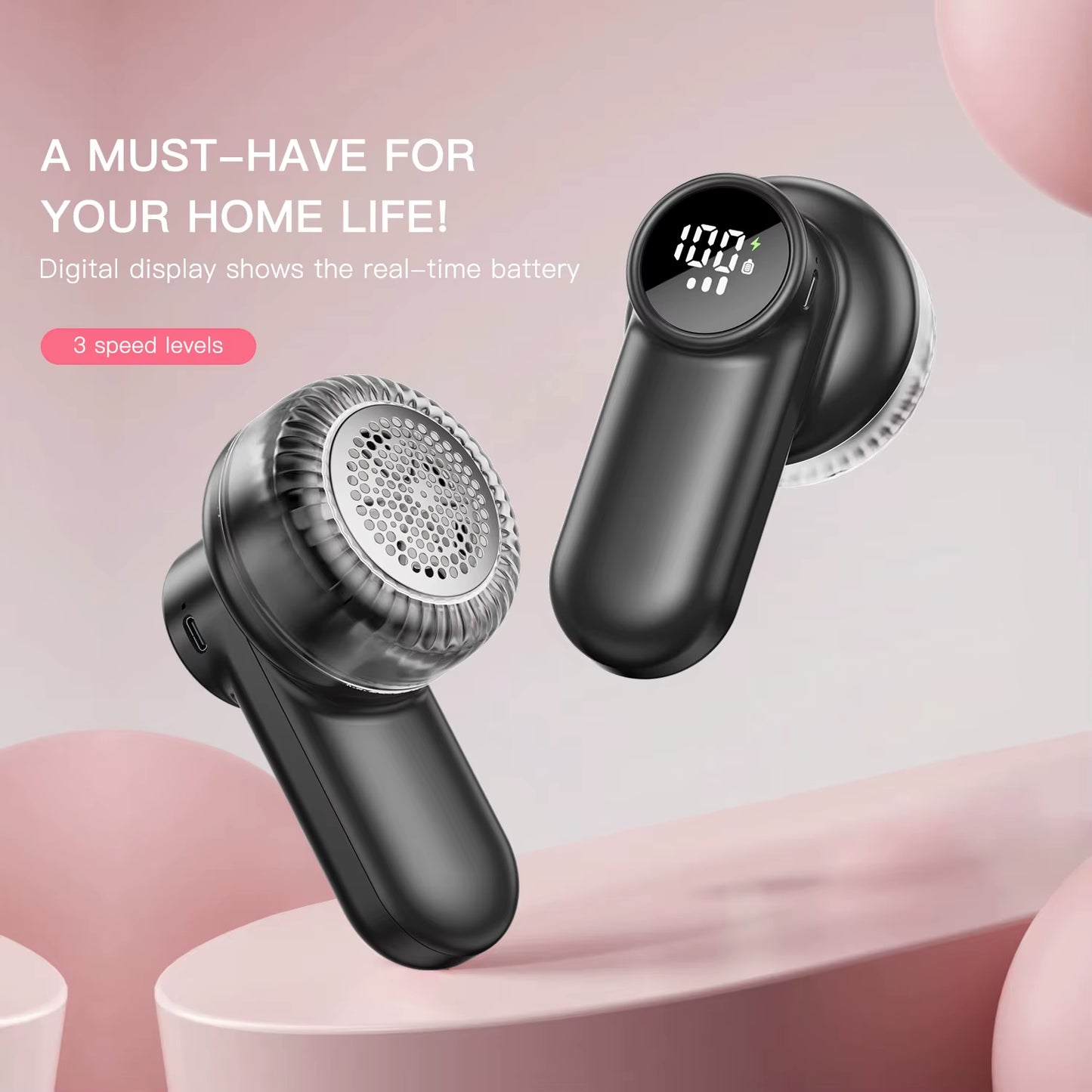 Coldsky Rechargeable Lint Shaver with Digital Display Fabric Shaver Sweater Shaver 3-Speeds with 6-Leaf Blades for Clothes Sofa