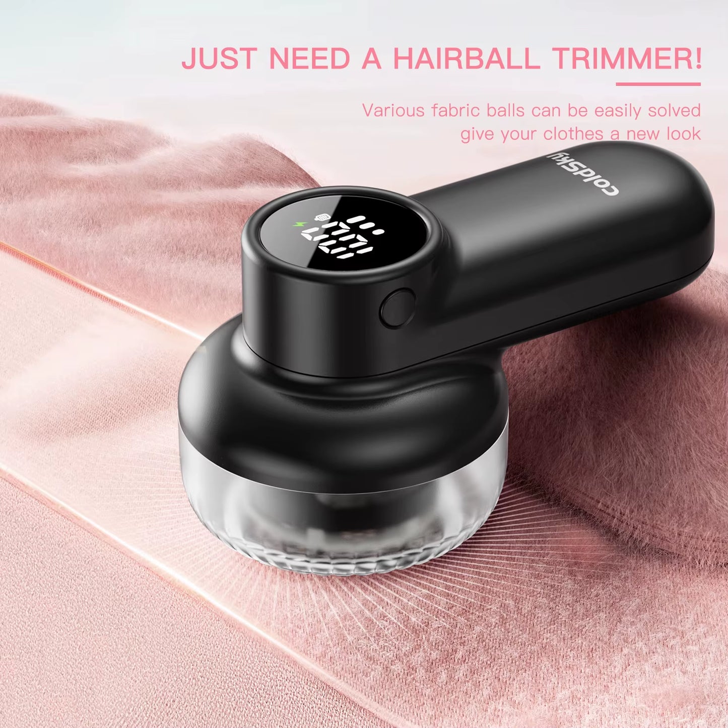 Coldsky Rechargeable Lint Shaver with Digital Display Fabric Shaver Sweater Shaver 3-Speeds with 6-Leaf Blades for Clothes Sofa